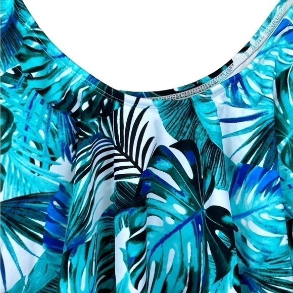 No Boundries Juniors Bikini Top Tropical Ruffle Blue Off-the-Shoulder Size-XS - Picture 5 of 7